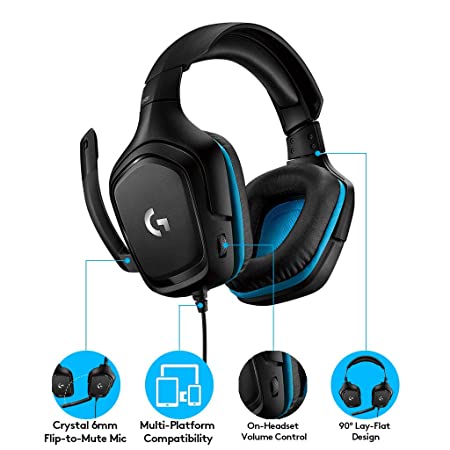 Logitech G431 with 7.1 Surround Sound, DTS X 2.0, 50 mm Audio Drivers & 02 Hero High Performance Wired Gaming Mouse, Hero 25K Sensor, 25,600 DPI, RGB, Adjustable Weights, 11 Program