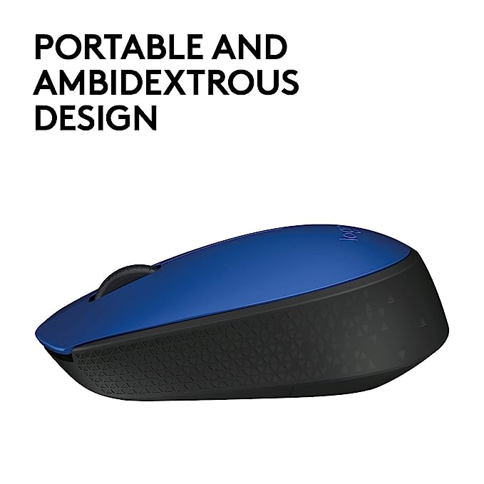 Logitech M171 Wireless Mouse, 2.4 GHz with USB Nano Receiver, Optical Tracking, 12-Months Battery Life, Ambidextrous, PC/Mac/Laptop - Blue (910-004656)