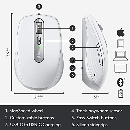 Logitech MX Anywhere 3 for Mac Wireless Mouse - Pale Grey