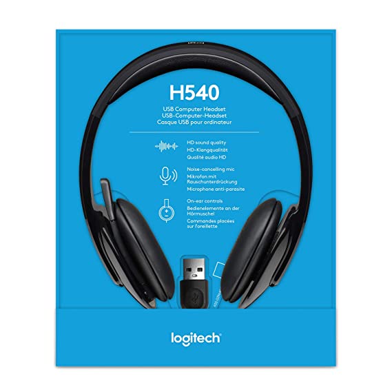 Logitech H540 Stereo Wired On Ear Headphones With Mic With Noise-Cancelling Usb, On Ear Controls, Mute Indicator Light, Pc/Mac/Laptop - (Black)