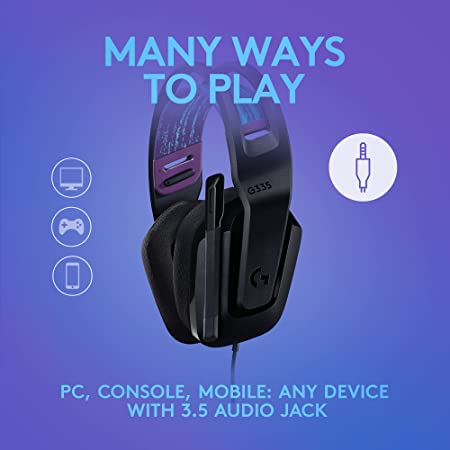Logitech G335 Lightweight Gaming Wired Over Ear Headphones with Mic Flip to Mute 3.5Mm Audio Jack, Memory Foam Earpads, Compatible for Pc, Playstation, Xbox, Nintendo Switch (Black)
