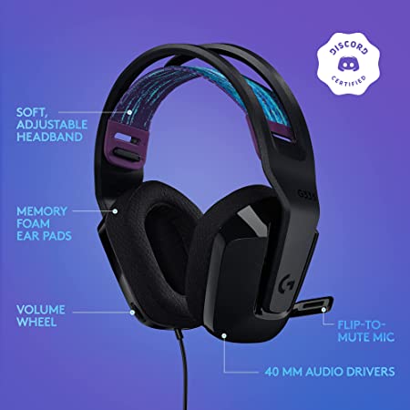 Logitech G335 Lightweight Gaming Wired Over Ear Headphones with Mic Flip to Mute 3.5Mm Audio Jack, Memory Foam Earpads, Compatible for Pc, Playstation, Xbox, Nintendo Switch (Black)