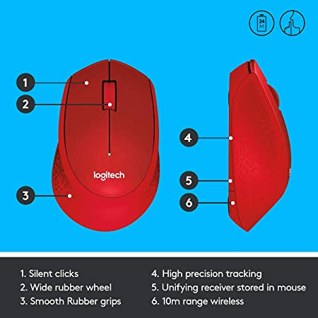 Logitech M331 Silent Plus Wireless Mouse - Red