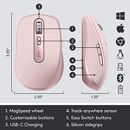 Logitech MX Anywhere 3 Compact Performance Wireless Mouse - Rose