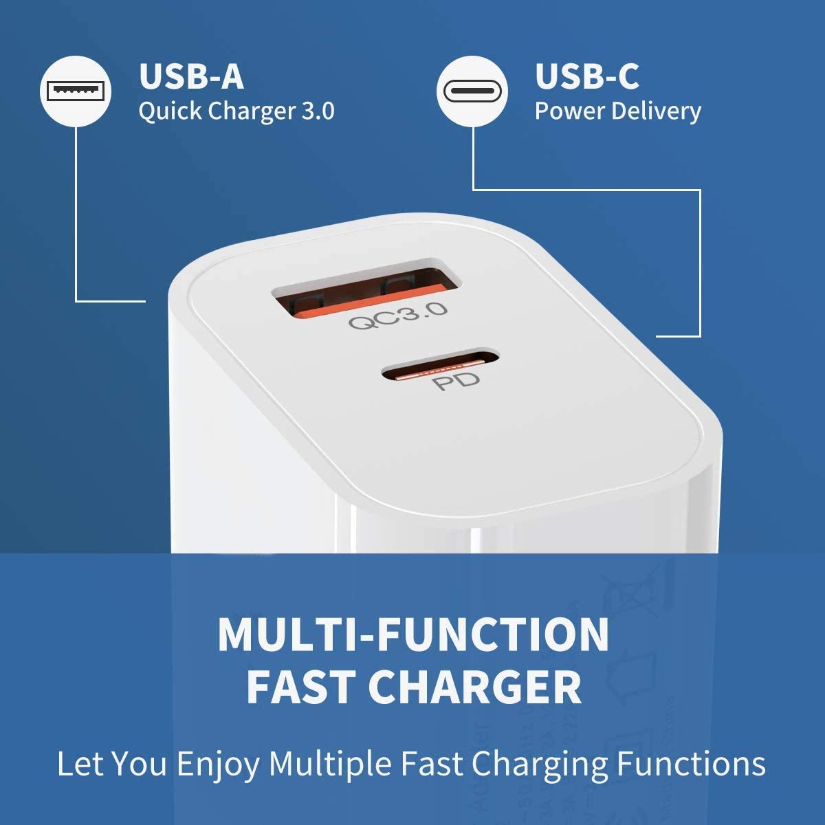 DR VAKU 20W USB C Power Adapter PD QC 3.0 PowerPort II, for iPhone 12 Fast Charger, 2-Port Wall Charger Power Delivery PD 3.0 with USB C and QC 3.0 USB A, Dual Port (White)