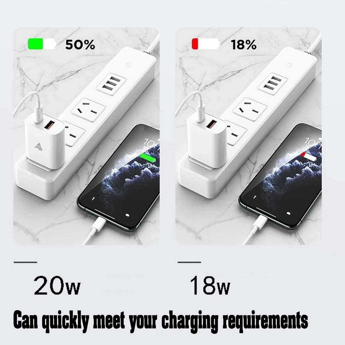 DR VAKU 20W USB C Power Adapter PD QC 3.0 PowerPort II, for iPhone 12 Fast Charger, 2-Port Wall Charger Power Delivery PD 3.0 with USB C and QC 3.0 USB A, Dual Port (White)