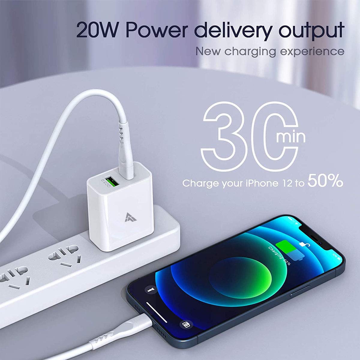 DR VAKU 20W USB C Power Adapter PD QC 3.0 PowerPort II, for iPhone 12 Fast Charger, 2-Port Wall Charger Power Delivery PD 3.0 with USB C and QC 3.0 USB A, Dual Port (White)