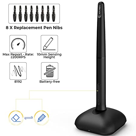 XP-Pen Deco01 V2 Digital Graphics Drawing Pen Tablet (10" x 6.25", 8192 Levels of Pressure Sensitivity, Battery-Free Passive Stylus, Black)