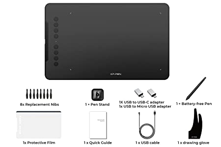 XP-Pen Deco01 V2 Digital Graphics Drawing Pen Tablet (10" x 6.25", 8192 Levels of Pressure Sensitivity, Battery-Free Passive Stylus, Black)