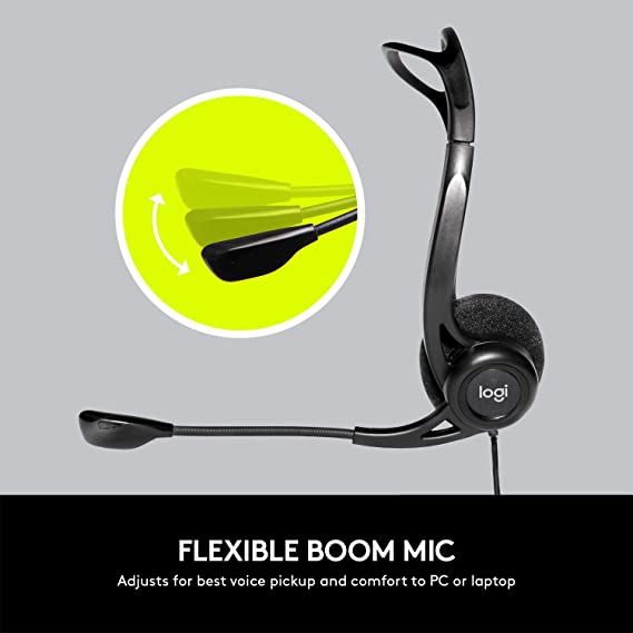 Logitech H370 USB Stereo Wired Over Ear Headphones with mic,in-Line Controls, Adjustable Headband, PC/Mac/Laptop - Black