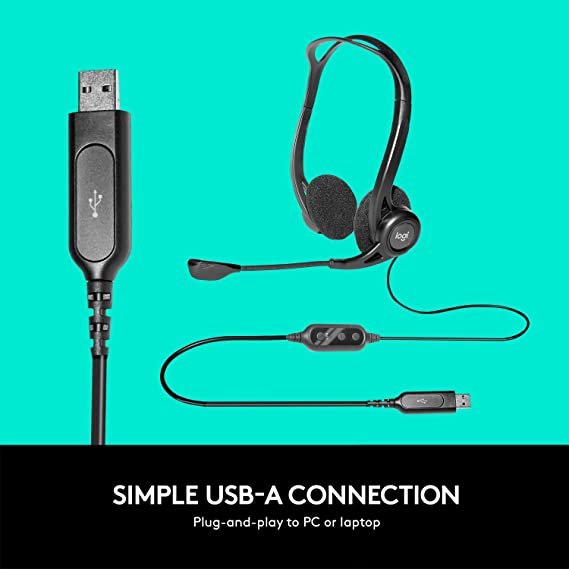 Logitech H370 USB Stereo Wired Over Ear Headphones with mic,in-Line Controls, Adjustable Headband, PC/Mac/Laptop - Black