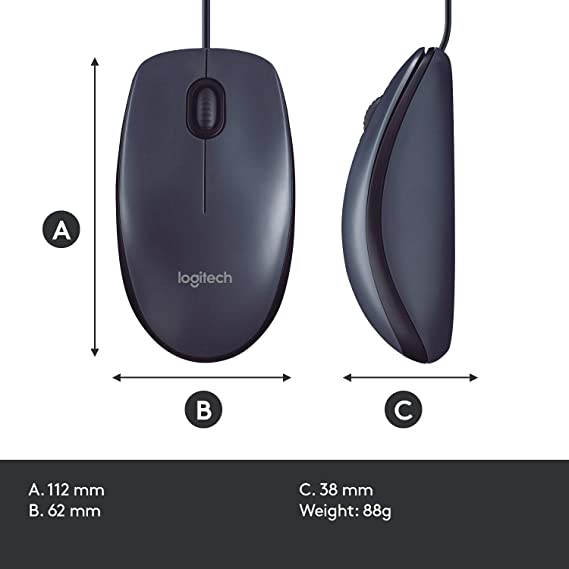 Logitech M100r Wired USB Mouse (Black)