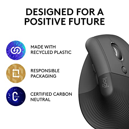 Logitech Lift Vertical Ergonomic Mouse, Wireless - Graphite
