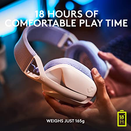 Logitech G435 Lightspeed and Bluetooth Wireless Over Ear Gaming Headphones - Lightweight with Dual mics, 18h Battery, Compatible with Dolby Atmos, PC, PS4, PS5, Mobile - White