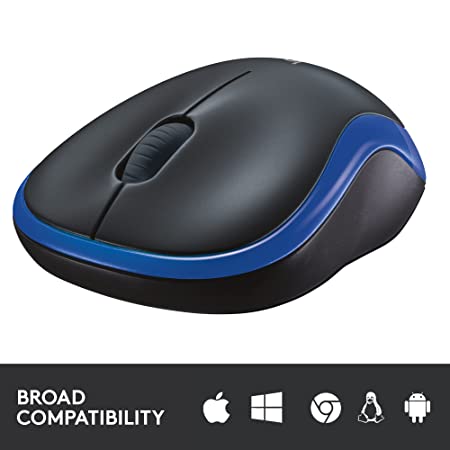 Logitech M185 Wireless Mouse, 2.4GHz with USB Mini Receiver, 12-Month Battery Life, 1000 DPI Optical Tracking, Ambidextrous, Compatible with PC, Mac, Laptop - Blue