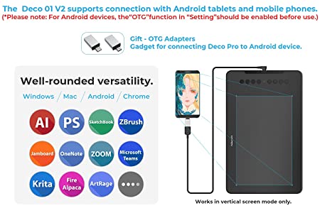 XP-Pen Deco01 V2 Digital Graphics Drawing Pen Tablet (10" x 6.25", 8192 Levels of Pressure Sensitivity, Battery-Free Passive Stylus, Black)
