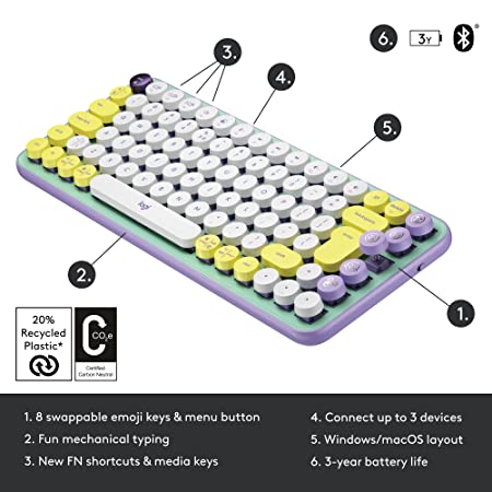 Logitech POP Keys Mechanical Wireless Keyboard - Daydream
