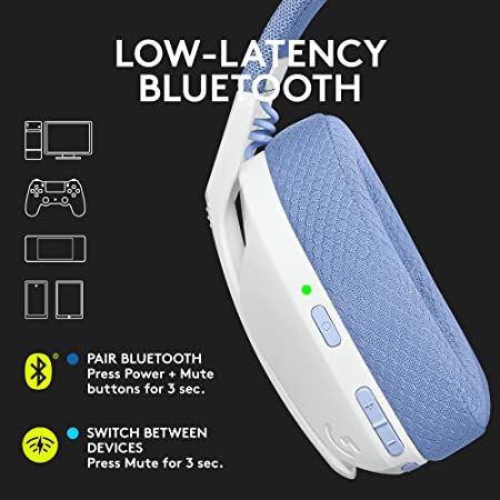 Logitech G435 Lightspeed and Bluetooth Wireless Over Ear Gaming Headphones - Lightweight with Dual mics, 18h Battery, Compatible with Dolby Atmos, PC, PS4, PS5, Mobile - White
