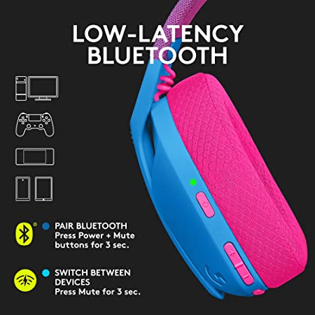 Logitech G435 Lightspeed and Bluetooth Wireless Over Ear Gaming Headphones - Lightweight, with mics, 18h Battery, Compatible with Dolby Atmos, PC, PS4, PS5, Mobile - Blue